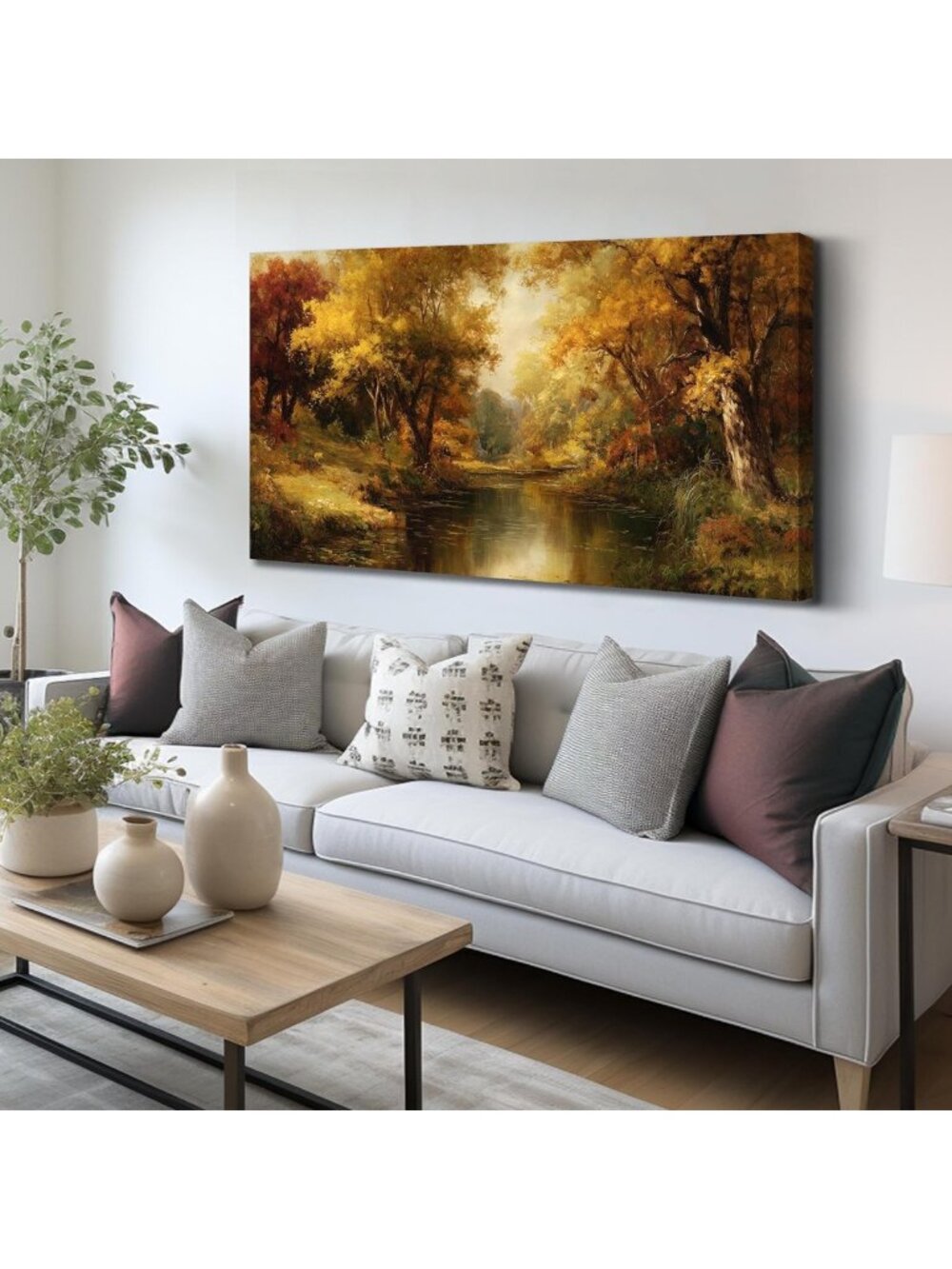 Natural Landscape Canvas Wall Art - Yellow & Brown Tree Prints for Dining Room
